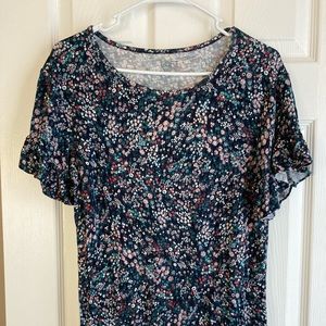 LOFT Floral Tee with Ruffle Detail on the Sleeves